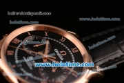 Omega De Ville Co-Axial Chronograph VK Quartz Movement Rose Gold Case and Black Leather Strap with Black Dial