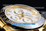 Rolex Daytona Chrono Clone Rolex 4130 Automatic Yellow Gold Case with White Dial Ceramic Bezel and Black Rubber Strap (EF)