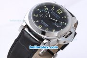 Panerai Luminor Marina Pam 164 Automatic with Black Dial and White Bezel, Green Marking and Leather Strap
