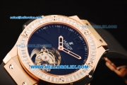 Hublot Big Bang Swiss Tourbillon Manual Winding Movement Rose Gold Case with Diamond Bezel and Black Rubber Strap