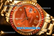 Rolex Datejust Pearlmaster Asia 2813 Automatic Full Yellow Gold with Orange Dial and Diamonds Markers - Rainbow Diamoand Bezel (BP)