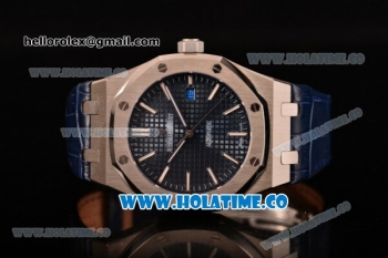 Audemars Piguet Royal Oak 41MM Clone AP Calibre 3120 Automatic Steel Case with Blue Dial Blue Leather Strap - Stick Markers (EF)