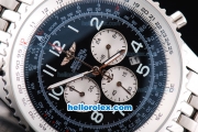 Breitling Navitimer Quartz Movement Silver Case with Black Dial and SS Strap-Number Markers