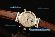 IWC Da-Vinci Automatic Steel Case with Silver Dial and Brown Leather Strap-Moonphase Display
