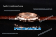 Cartier Ballon Bleu Medium Asia Automatic Rose Gold Case with Beige Dial Brown Leather Strap and Roman Numeral Markers (YF)