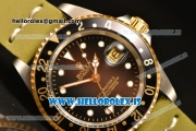 Rolex GMT-Master II Vintage 2813 Auto With Leather Strap Black Dial And Black Bezel Two Tone