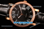 Cartier Rotonde De Miyota Quartz Rose Gold Case with Rose Gold Dial Diamonds Bezel and Roman Numeral Markers