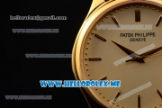 Patek Philippe Calatrava Miyota Quartz Yellow Gold Case with Yellow Gold Dial and Black Leather Strap Stick Markers