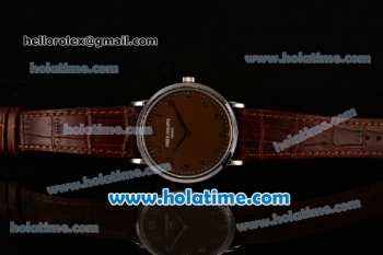 Patek Philippe Calatrava Miyota OS2035 Quartz Steel Case with Arabic Numeral Markers and Brown Dial