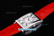 Franck Muller Geneve Long Island Quartz Silver Case with White Dial and Red Leather Strap