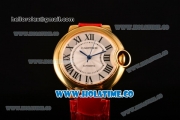 Cartier Ballon Bleu De Medium Asia 4813 Automatic Yellow Gold Case with Silver Dial Green Leather Strap and Roman Numeral Markers (GF)