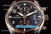 IWC Pilot's Watch Chrono Swiss Valjoux 7750 Automatic Steel Case with Grey Dial and Brown Leather Strap - White Arabic Numeral Markers (BP)