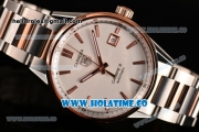 Tag Heuer Carrera Calibre 5 Automatic Swiss ETA 2824 Automatic Steel Case with White Dial Rose Gold Bezel and Stick Markers