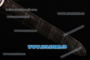 Cartier Rotonde De Swiss Quartz Steel Case with Black Guilloche Dial and Black Leather Strap