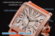 Franck Muller Master Square Swiss Quartz Rose Gold Case with Diamond bezel and Orange Leather Strap