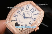 Franck Muller Heart Swiss Quartz Rose Gold Case with Black Leather Strap Diamond Bezel and White Dial - ETA Coating