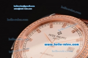 Patek Philippe Calatrava Swiss ETA 2824 Automatic Steel Case Rose Gold/Diamond Bezel with Brown Leather Strap White Dial Diamond Markers