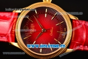 Rolex Cellini Time Asia 2813 Automatic Yellow Gold Case with Red Dial and Stick Markers