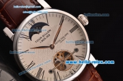 Patek Philippe Complications ST22 Automatic Steel Case with Black Roman Numeral Markers White Dial and Brown Leather Strap
