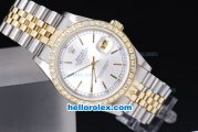 Rolex Datejust Automatic Two Tone With White Dial and Diamond Bezel