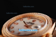 Rolex Day Date II Automatic Movement Full Rose Gold with Double Row Diamond Bezel-Diamond Markers and White MOP Dial