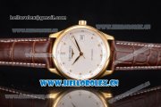 Longines Master Date Swiss ETA 2824 Automatic Yellow Gold Case with White Dial Diamonds Markers and Brown Leather Strap