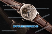 Vacheron Constantin Traditionelle Minute Repeater Tourbillon Swiss Tourbillon Manual Winding Steel Case with Gray Dial and Steel Bezel Brown Leather Strap