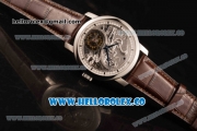 Vacheron Constantin Traditionelle Minute Repeater Tourbillon Swiss Tourbillon Manual Winding Steel Case with Gray Dial and Steel Bezel Brown Leather Strap