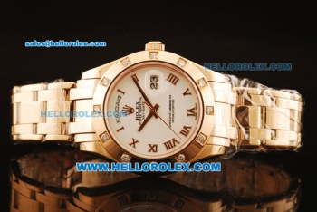 Rolex Day-Date Swiss ETA 2836 Automatic Rose Gold Case with Diamond Bezel and White Dial -Rose Gold Strap