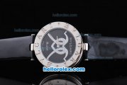 Bvlgari B Zero 1 Quartz with White Bezel and Black Line Dial with Diamond-Black Leather Strap-Lady Size