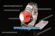 Cartier Ballon Bleu De Japanese Miyota Quartz Steel Case with Red Dial Roman Numberal Markers and Steel Bracelet