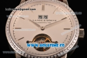 A.Lange&Sohne Saxonia Tourbillon Asia Automatic Steel Case with White Dial Brown Leather Strap and Diamonds Bezel