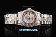 Rolex Day Date Oyster Perpetual Automatic with Diamond&White Dial-Roman Marking and Diamond Bezel