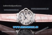 Cartier Ballon Bleu Medium Asia Automatic Steel Case with White Dial Roman Numeral Markers and Pink Leather Strap (YF)