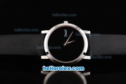 Piaget Swiss ETA Quartz Movement with Black and White Piaget Logo Dial-Black Leather Strap