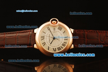 Cartier Ballon bleu de Automatic Rose Gold Case with White Dial and Brown Leather Strap