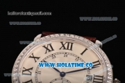 Cartier Rotonde De Asia Manual Winding Steel Case with White Dial Diamonds Bezel and Black Roman Numeral Markers