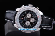 Breitling for Bentley Motors Miyota Chronograph Quartz Movement SS Case with Black Dial and Black Leather Strap