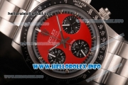 Rolex Daytona Vintage Chrono Miyota OS20 Quartz Steel Case/Bracelet with Red Dial and Silver Markers - Black Inner Bezel