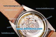 Rolex Datejust Swiss ETA 2836 Automatic Steel Case with White Dial and Brown Leather Strap