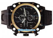 U-BOAT Italo Fontana Chronograph Quartz Movement PVD Case with Gold Bezel-White Markers and Black Leather Strap