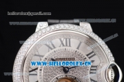 Cartier Ballon Bleu Tourbillon Swiss Tourbillon Manual Winding Steel/Diamonds Case with Diamonds Dial and Black Leather Strap Roman Numeral Markers