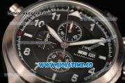 IWC Pilot's Watch Spitfire Chrono Miyota Quartz Steel Case with Black Leather Strap Black Dial and Arabic Numeral Markers