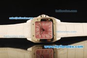 Cartier Santos 100 1:1 Original Swiss ETA 2671 Automatic Movement Pink Dial with White Roman Markers and White Leather Strap