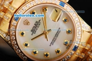 Rolex Datejust Automatic Movement Golden Case with White Dial and Blue Diamond Markers