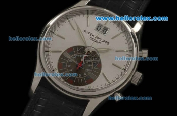 Patek Philippe Complicated Chronograph Swiss Quartz Movement Steel Case with White Dial and Black Leather Strap