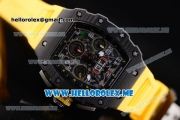 Richard Mille RM 11-03 Swiss Valjoux 7750 Automatic PVD Case with Skeleton Dial and Yellow Rubber Strap Arabic Numeral Markers