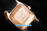 Cartier Santos 100 Chronograph Swiss Valjoux 7750 Automatic Movement Rose Gold Case with PVD Bezel-Black Nylon Leather Strap