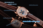 Breitling Transocean Chronograph Unitime Chrono Swiss Valjoux 7750-SHG Automatic Rose Gold Case with Brown Leather Strap White Dial Stick Markers