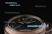Panerai Luminor Pam 002 Manual Winding Movement Titanium Case with Black Dial and Green Numeral/Stick Marker-Black Leather Strap